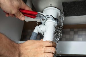 Water leaking from sink drain pipe while tightening connection with pliers