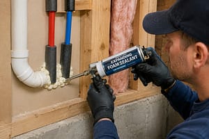 Prevent frozen pipes by sealing air leaks around plumbing penetrations with expanding foam insulation.