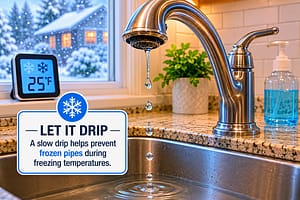Prevent frozen pipes by allowing faucets to drip slowly during freezing winter temperatures.