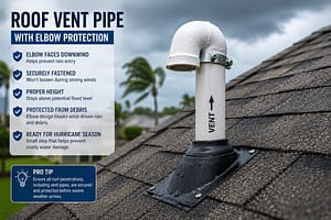 Plumbing Checklist image showing roof vent pipe with elbow protection for hurricane season plumbing preparation