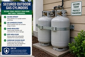 Plumbing Checklist image showing secured outdoor gas cylinders for hurricane season home safety preparation