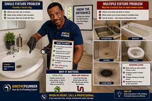 DIY Plumbing Guide explaining local drain clogs versus whole-house drain problems
