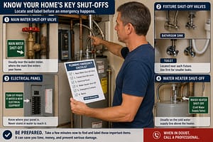 Plumbing Book showing homeowners how to locate main water shutoff valves and emergency controls