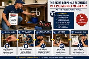 Plumbing Book illustrating the correct emergency plumbing response sequence