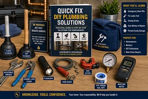 Plumbing Book Quick Fix DIY Plumbing Solutions displayed with essential emergency plumbing tools