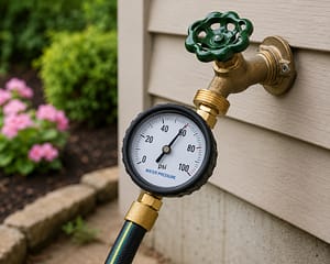 Tools For Pipe Leaks water pressure gauge attached to an outdoor hose bib checking home water pressure
