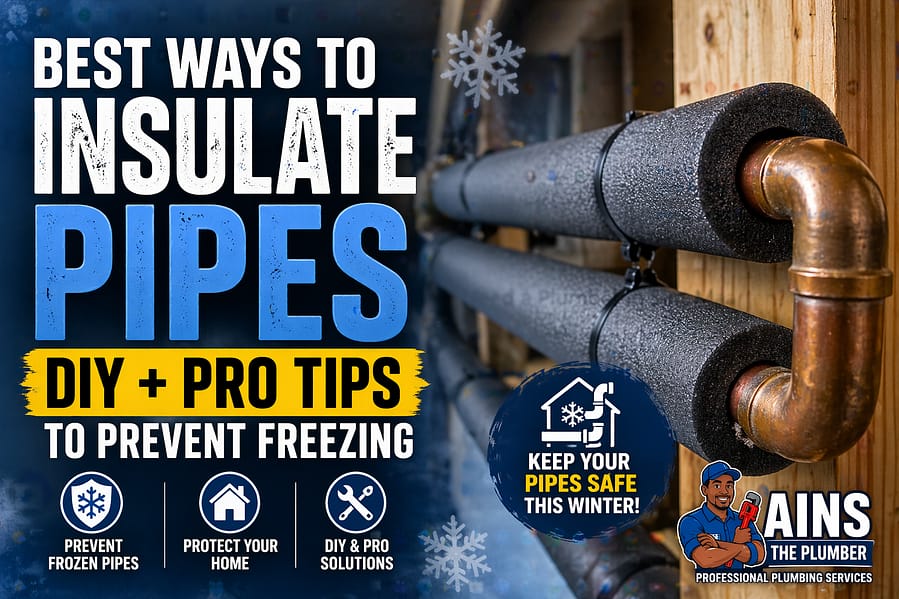 Insulated water pipes with foam sleeves to prevent freezing in cold weather