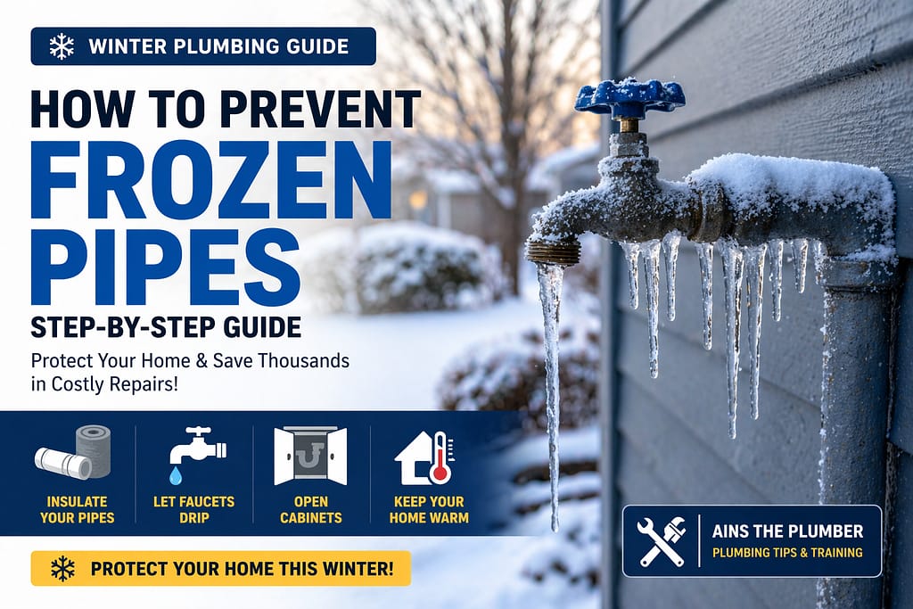 Frozen pipe covered in ice during winter conditions